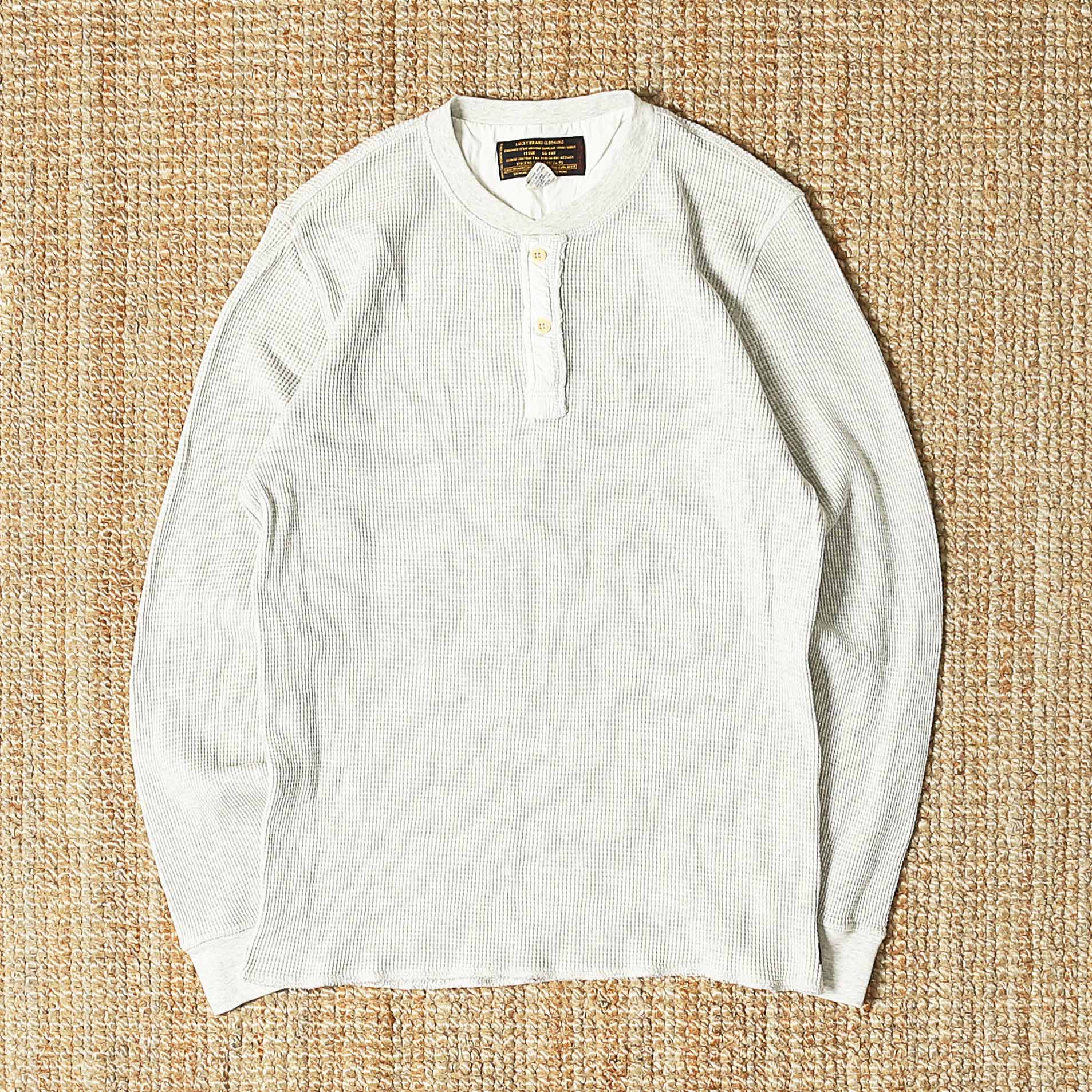 LUCKY BRAND WAFFLE HENLEY NECK L/S - GREY