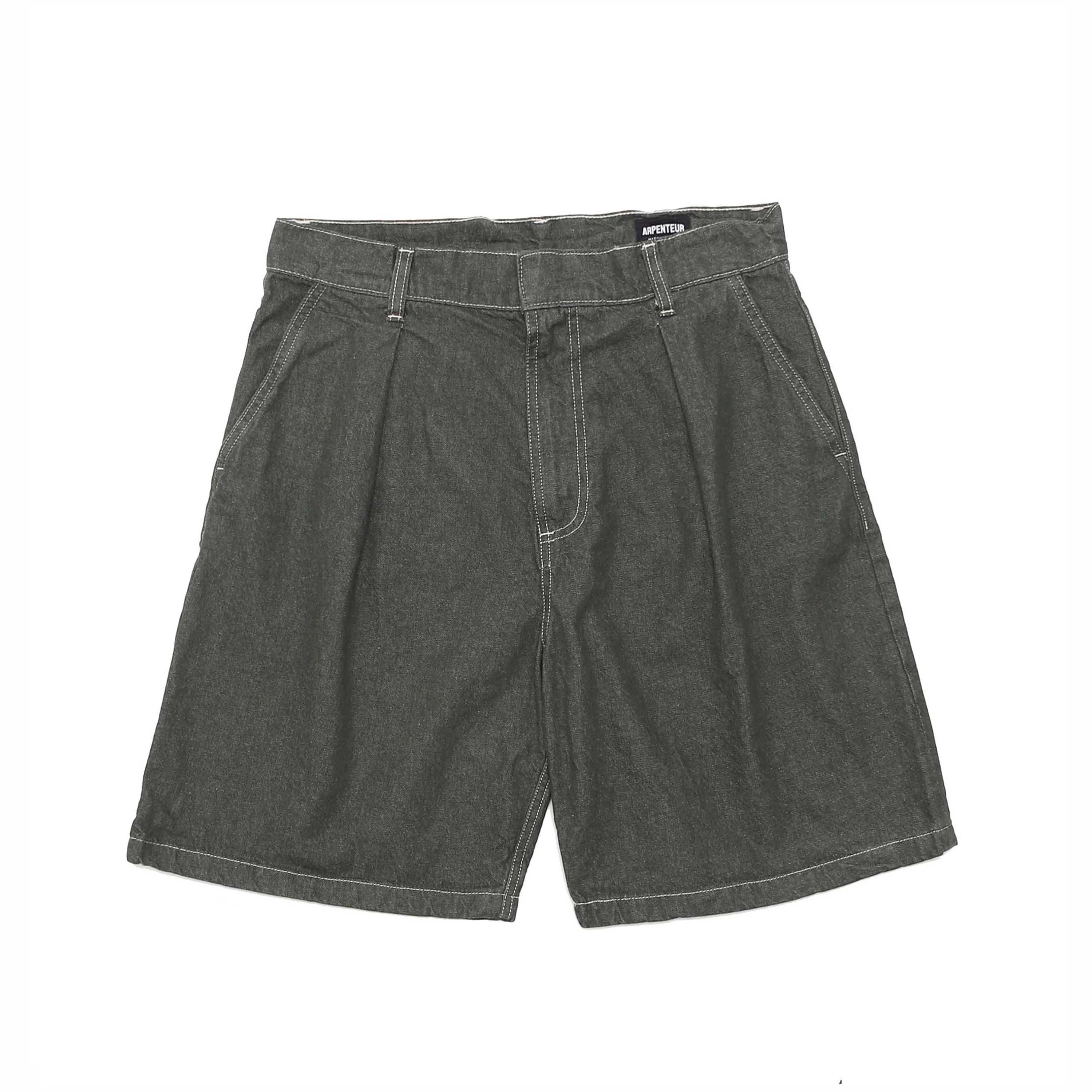 PAGE STONE WASHED DENIM SHORTS - GREEN